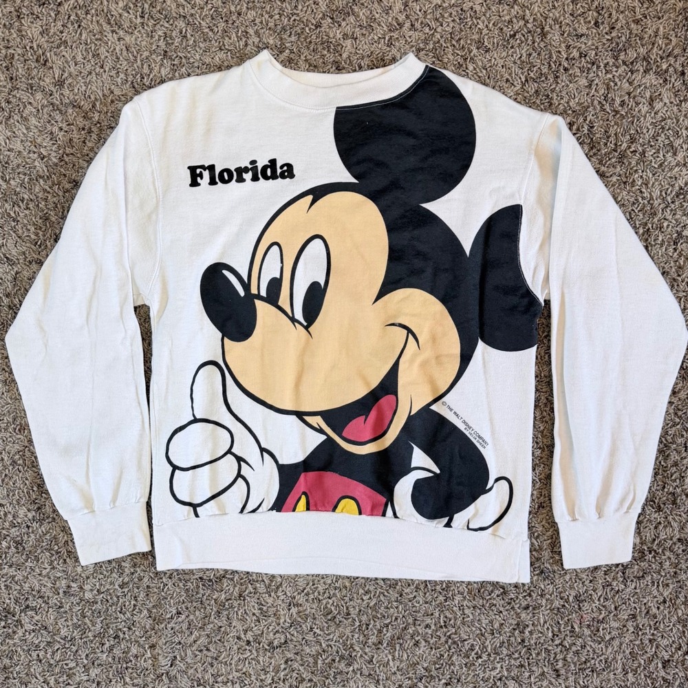 Vintage Disney Mickey Mouse Florida Sweatshirt Velva Sheen White Pullover